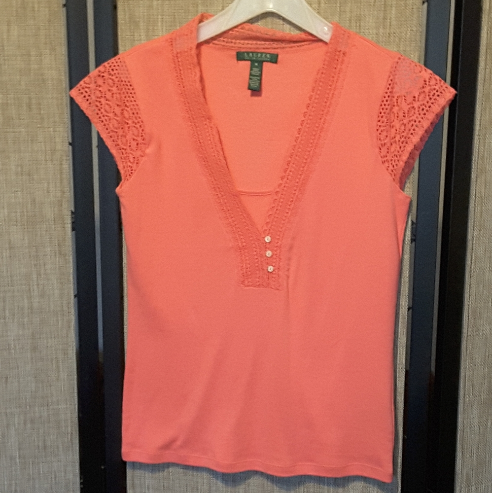 Ralph Lauren Lace Trim Shirt Size Medium